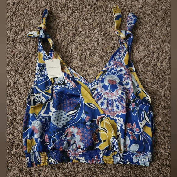 NWT Free People Weekend In Montauk Ocean Floral Combo Crop Top S - Picture 5 of 5
